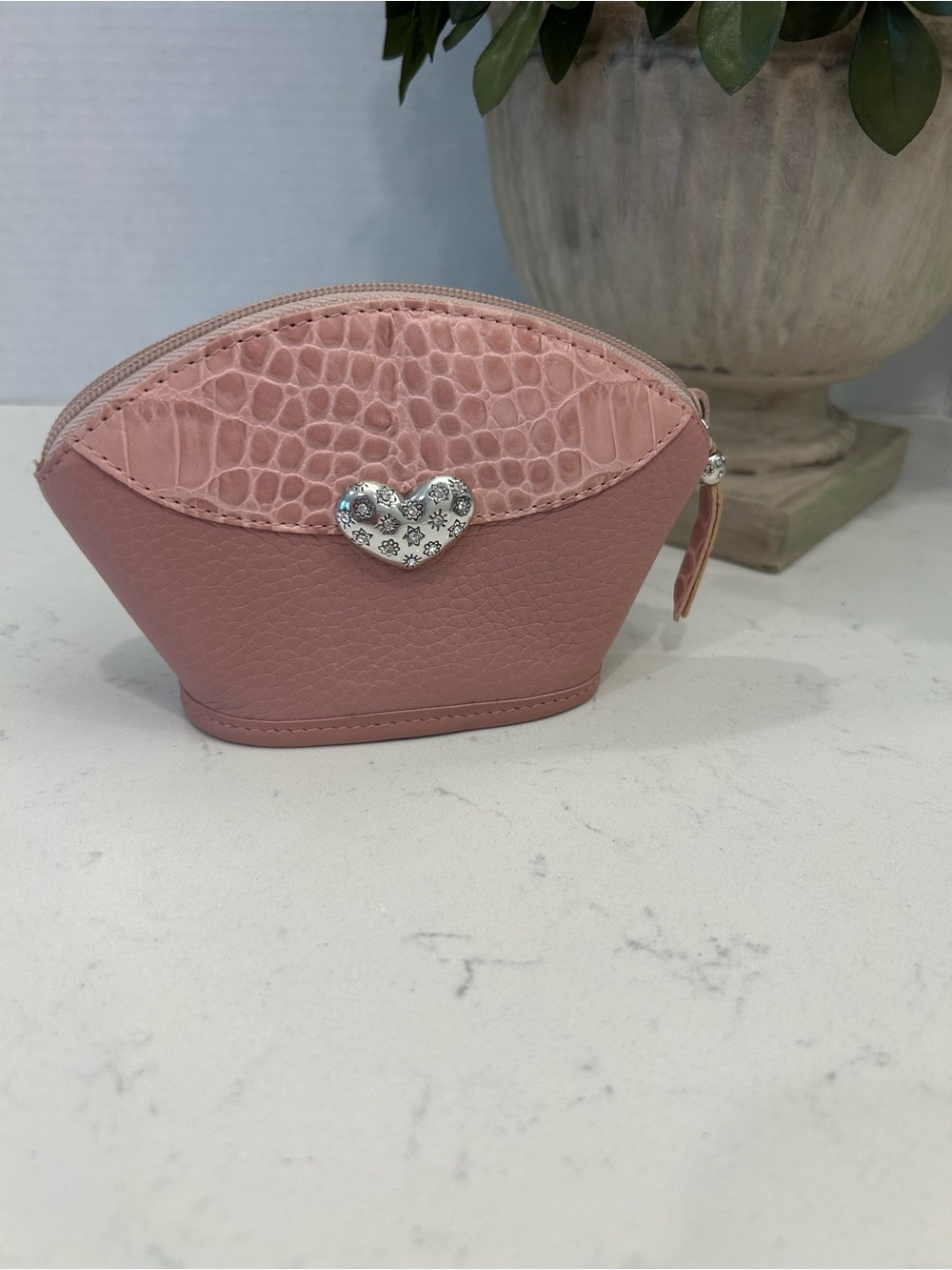 Brighton Pink Croc-Accent Heart Change Pouch